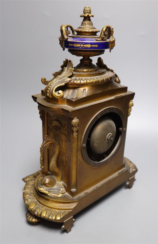 A French ormolu and sevres style porcelain mounted mantel clock, late 19th century, 31.5cm high